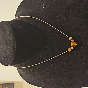 AVON Tiger Eye Heart on 16" Goldtone Chain Necklace.